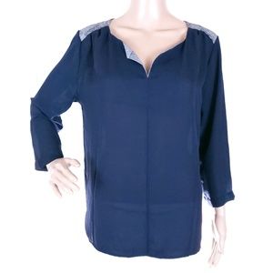 Le Lis Women Top Blouse Menore Chambray Yoke Size L - NWT